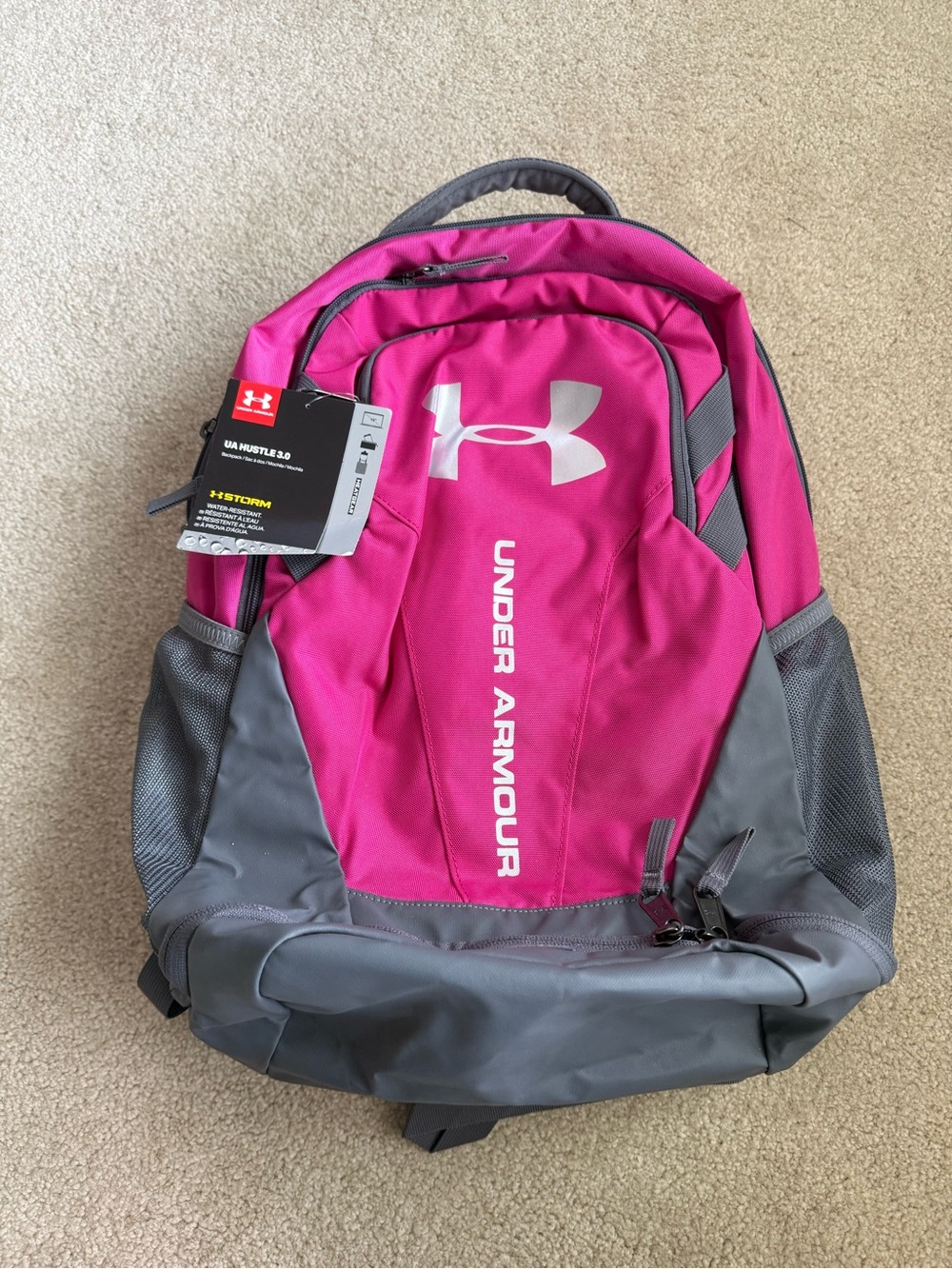 Under Armour Pink and Gray Hustle 3.0 Backpack